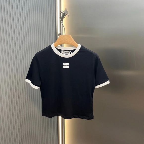 Miu Miu Tops - Miu Miu Form-Fitting Short-Sleeve Top in Black and White